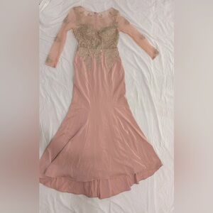 Embroidered long formal gown. Pink and gold. Size 10
